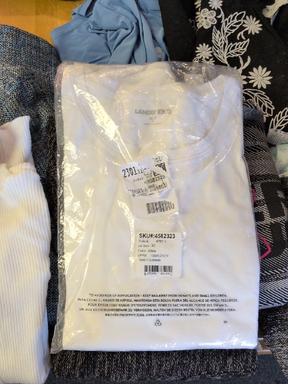 Lands' End White Long Sleeved Crewneck Supima T-Shirt